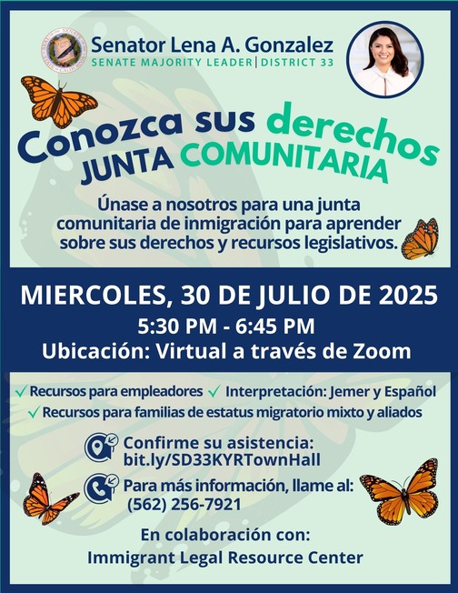 Know Your Rights Townhall flyer Spanish