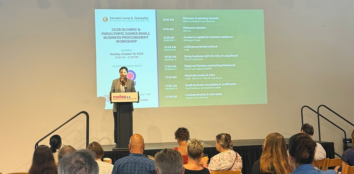 Senator Lena Gonzalez speaks at the 2028 Olympic &amp; Paralympic Games Small Business Procurement Workshop