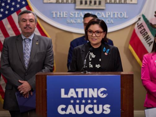 Senator Lena Gonzalez speaks at CA Latino Caucus Press Conference unveiling 2026 legislative priorities. 