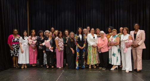 Senator Lena Gonzalez and event co-hosts Mayor Cassandra Chase (Lakewood) and Long Beach City Attorney Dawn McIntosh present the 2026 Senate District 33 Women’s History Month honorees.