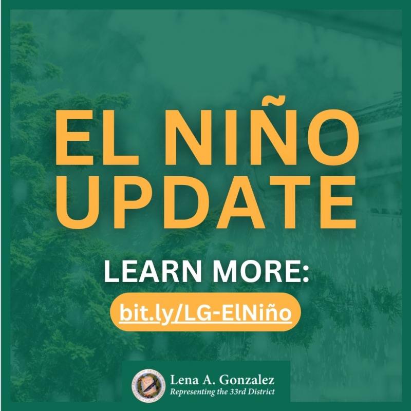 Graphic with green background that says "El Niño Update" with a link