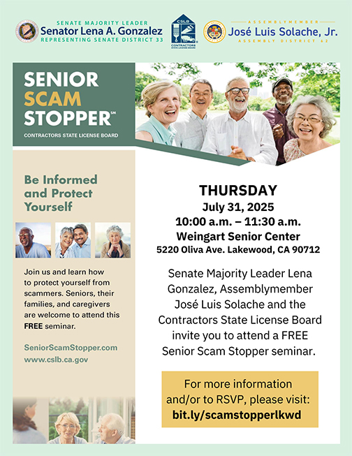 Senior Scam Stopper Flyer with event details