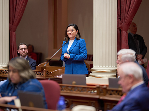 Senator Lena Gonzalez speaks on the Senate Floor.